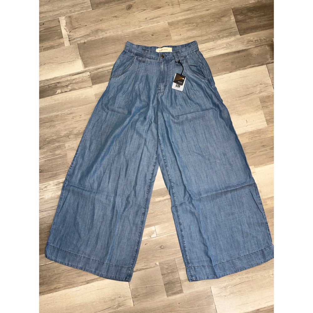 Hidden Jeans Wide Leg Pants Women Blue Pleated Tencel Chambray Size 24